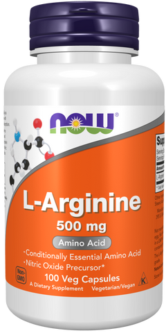 Now Food L-Arginine 500 MG, 100 Veg Capsules.